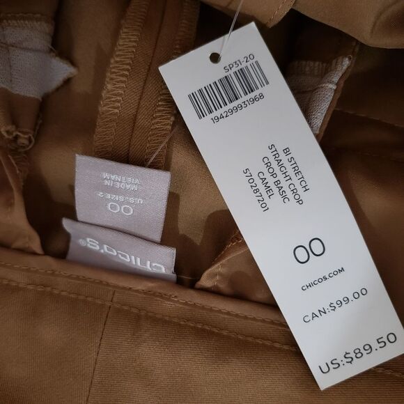 Chico's Size 00 XSmall Tan Dress Straight Leg Cropped Ankle Pants NWT - Picture 6 of 9